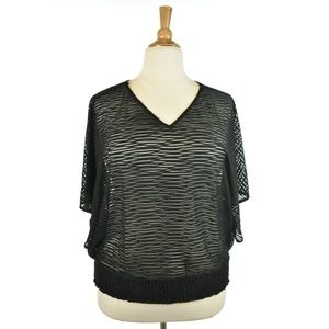 JAJA Black Sheer Striped Shirt With Elastic Bottom
